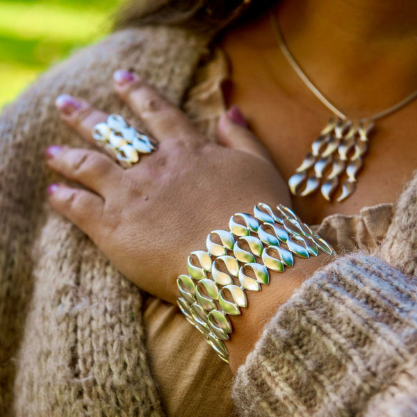 Syksy -Suuri hopeinen rannekoru – Lehtien juhla ranteellasi