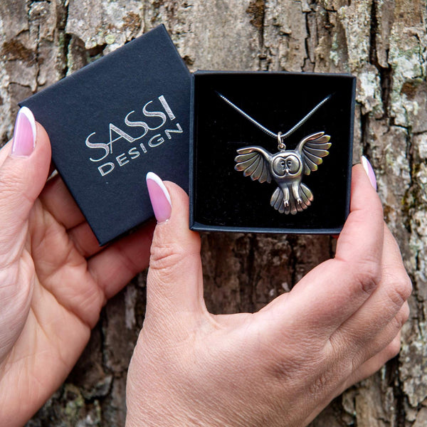 Pöllö - hopea riipus - käsintehty